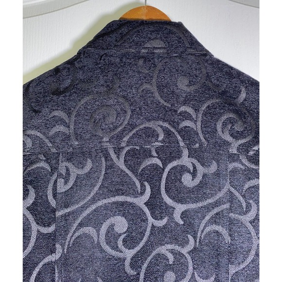 Croft & Barrow Floral Embossed Black Long Sleeve Velvet Jacket Size M Button Top - Picture 11 of 16